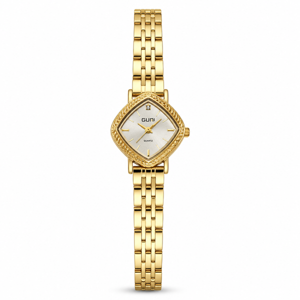 Watches Gold-Tone Cushion Dial Crystal Studded Bracelet Watch for Women