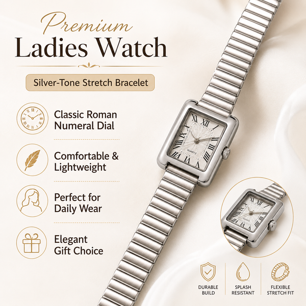 Watches Silver-Tone Square Dial Roman Numeral Bracelet Watch for Women
