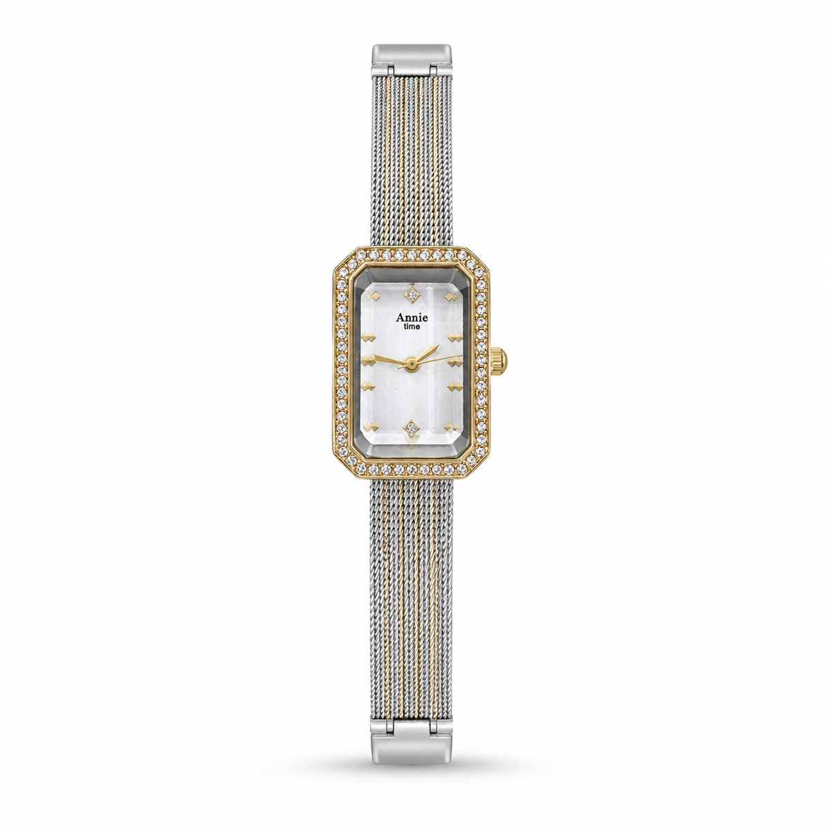 Watches Two-Tone Rectangular Dial Crystal Studded Bezel Bracelet Watch for Women