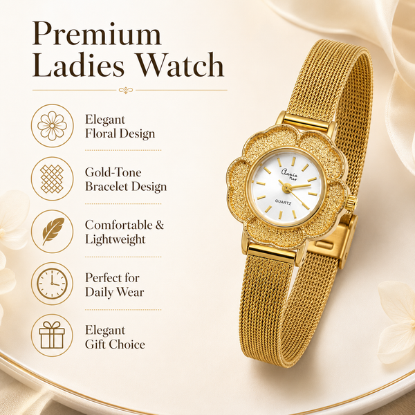 Watches Gold-Tone Flower Dial Mesh Bracelet Watch for Women