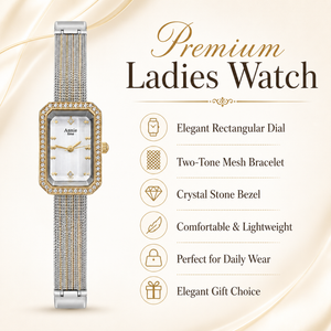 Watches Two-Tone Rectangular Dial Crystal Studded Bezel Bracelet Watch for Women