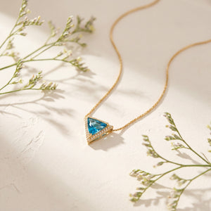 Gold Triangle Blue Sapphire Stone Pendant Chain Anti-Tarnish Necklace