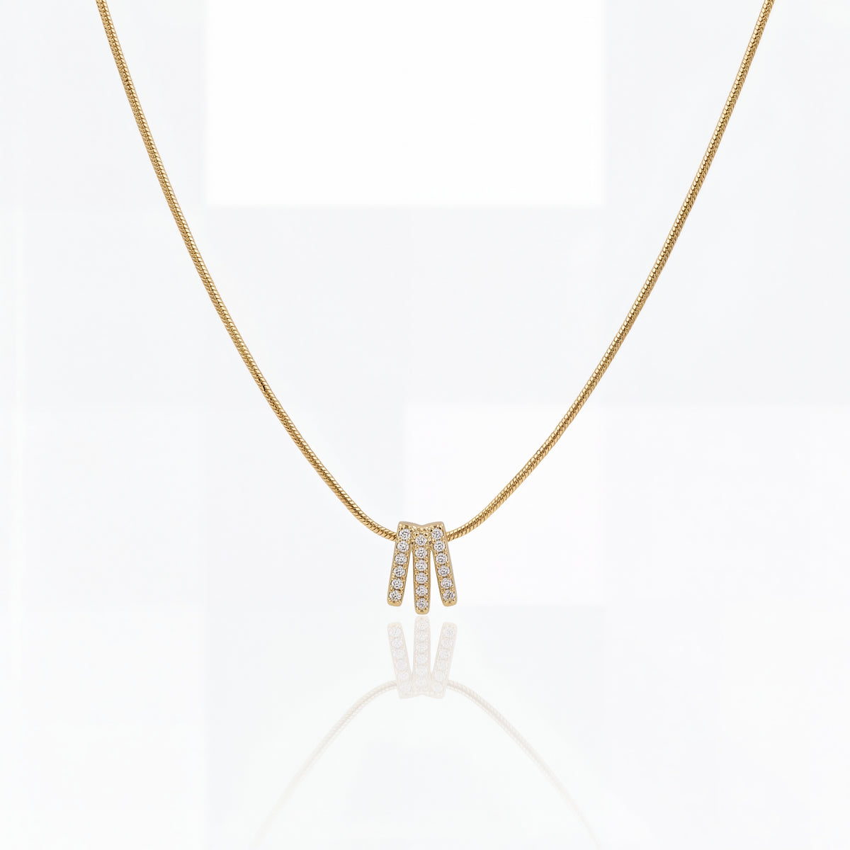 Gold Three Stone CZ Trilogy Pendant Chain Anti-Tarnish Necklace