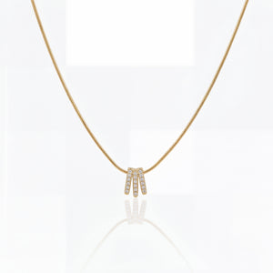 Gold Three Stone CZ Trilogy Pendant Chain Anti-Tarnish Necklace
