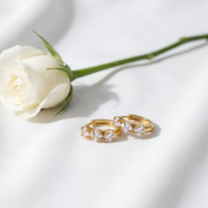 Gold Plated CZ Cluster Huggie Hoop Earrings