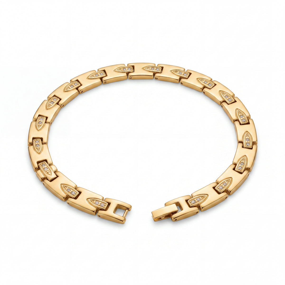 Men's Gold Plated Stainless Steel Slim Arrow-Engraved Flat-Link Bracelet