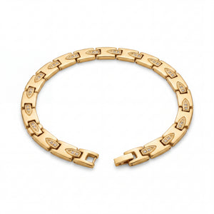 Men's Gold Plated Stainless Steel Slim Arrow-Engraved Flat-Link Bracelet