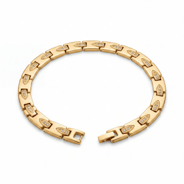 Men's Gold Plated Stainless Steel Slim Arrow-Engraved Flat-Link Bracelet