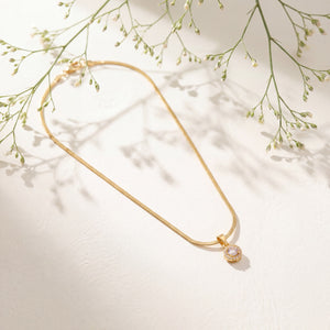 Gold Round Solitaire CZ Pendant Snake Chain Anti-Tarnish Necklace