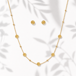 Anti tranish Gold plated 125 No. Flower Chain with Minimal Flower Earrings for adults - 1 Pc