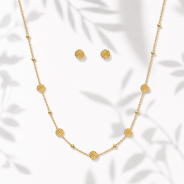 Anti tranish Gold plated 125 No. Flower Chain with Minimal Flower Earrings for adults - 1 Pc