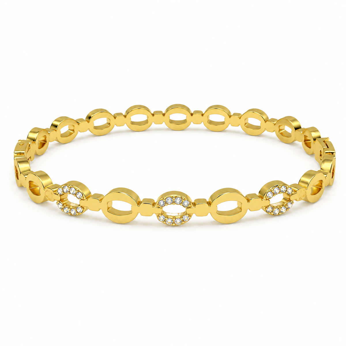 Gold Eternity Diamond Set Oval Kada for Women | All Around Stone Stainless Steel Ladies Bangle | Full Coverage Festive Jewellery