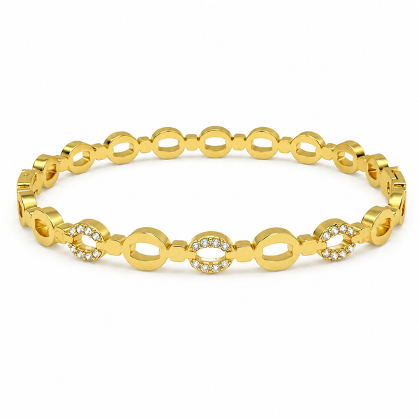 Gold Eternity Diamond Set Oval Kada for Women | All Around Stone Stainless Steel Ladies Bangle | Full Coverage Festive Jewellery