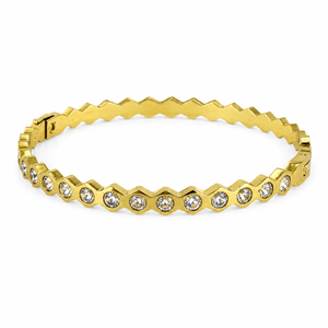 Gold Flush Set Diamond Band Oval Kada for Women | Grain Set Stone Stainless Steel Ladies Bangle | Refined Festive Jewellery