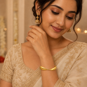 Gold Plain Dome Bubble Open Cuff Kada for Women | Smooth Rounded Taper Stainless Steel Ladies Bangle | Minimalist Everyday Jewellery