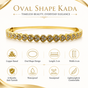 Gold Full Heart Diamond Cluster Oval Kada for Women | All Around Heart Stone Stainless Steel Ladies Bangle | Romantic Festive Jewellery