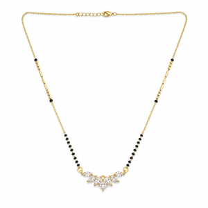 KZ Gold Plated Marquise Cluster CZ Mangalsutra for Women Black Bead Chain Floral Fan Pendant FS