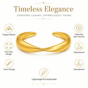 Gold Plain Dome Bubble Open Cuff Kada for Women | Smooth Rounded Taper Stainless Steel Ladies Bangle | Minimalist Everyday Jewellery