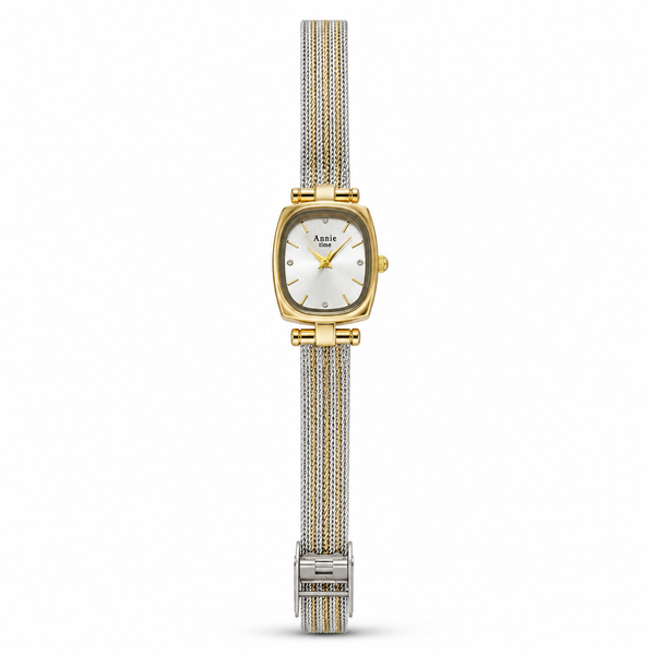 Watches Two-Tone Square Dial Silver Mesh Bracelet Watch for Women