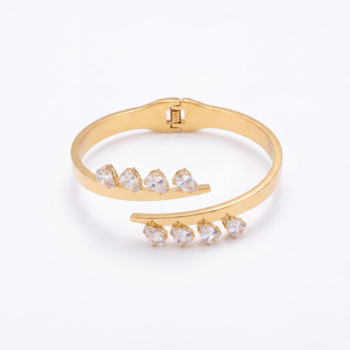 Channel Set Marquise CZ Bypass Baby Kada Bangle | Gold Plated Crossover Statement Cuff for Women