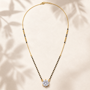 KZ Gold Plated Pink Marquise CZ Mangalsutra for Women Black Bead Chain Teardrop Pendant FS