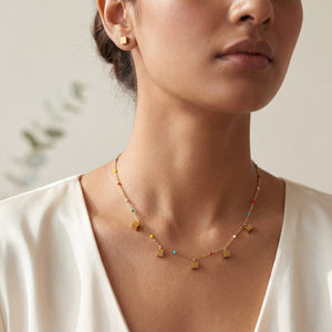 Anti tranish Gold plated 150 No. Minimal square drop pendant Chain with Studd square earring for adults - 1 Pc