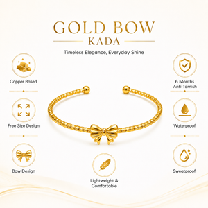 Gold Plain Beaded Twisted Cuff Kada for Women | Ball End Open Bangle | Classic Daily Wear Wrist Jewellery