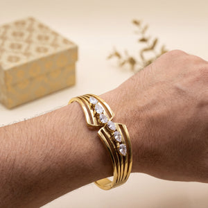 Multi-Cut CZ Cluster Bypass Baby Kada Bangle | Gold Plated Marquise Baguette Statement Cuff for Women