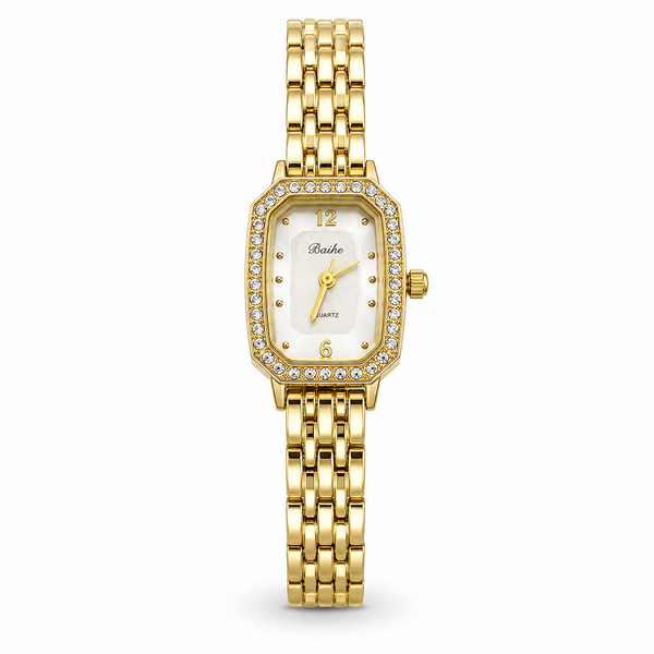Watches Gold-Tone Rectangular Dial Crystal Studded Chain Bracelet Watch for Women