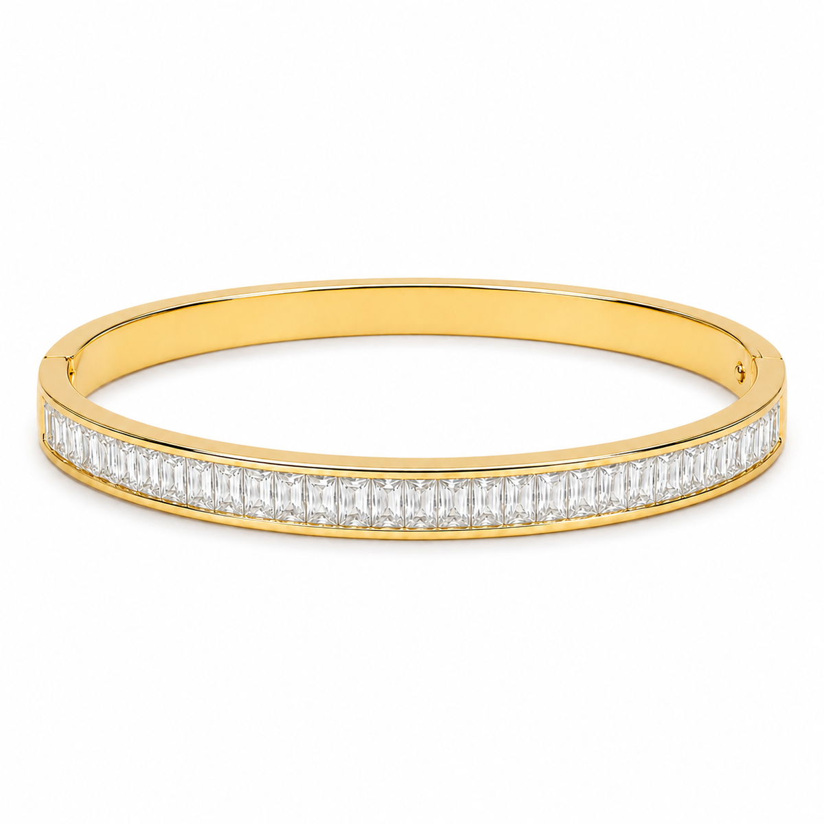 Gold Wavy White Stone Oval Kada for Women | Twisted Diamond Cut Stainless Steel Ladies Bangle | Festive Party Wear Jewellery
