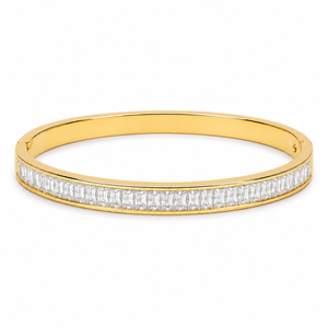Gold Wavy White Stone Oval Kada for Women | Twisted Diamond Cut Stainless Steel Ladies Bangle | Festive Party Wear Jewellery