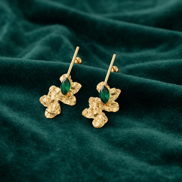Anti-Tarnish Gold Plated Abstract Floral Crystal Green Earrings - 1 Pair