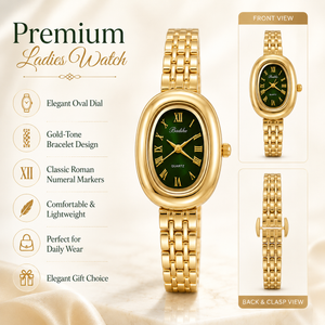 Watches Gold-Tone Round Green Dial Panther Link Bracelet Watch for Women