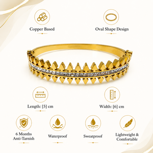 Gold Oval Bezel Diamond Station Oval Kada for Women | Ellipse Stone Stainless Steel Ladies Bangle | Sleek Festive Jewellery