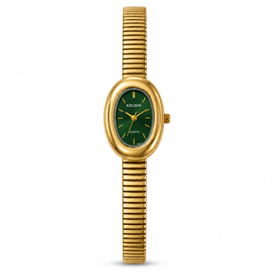Watches Gold-Tone Oval Green Dial Minimalist Stretch Bracelet Watch for Women
