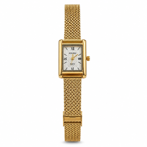 Watches Gold-Tone Rectangular Dial Roman Numeral Mesh Bracelet Watch for Women