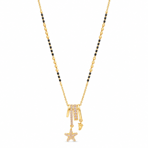 KZ Gold Plated Star Charm Bar CZ Mangalsutra for Women Black Bead Chain Multi Drop Bar Pendant FS