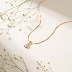 Gold CZ Pave Tassel Drop Pendant Chain Anti-Tarnish Necklace
