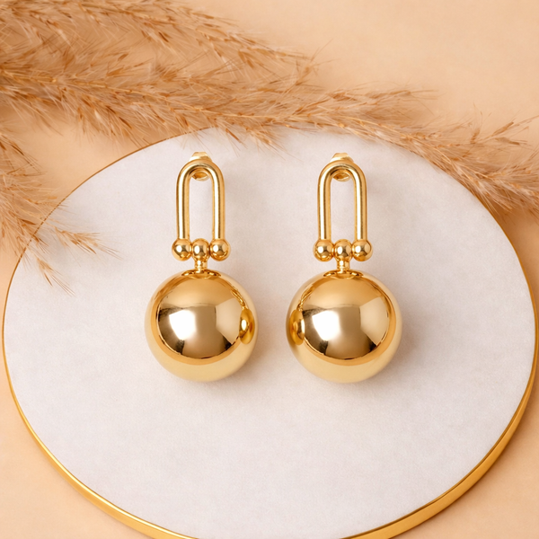 Anti-Tarnish Gold Plated Hanging Ball Earrings - 1 Pair