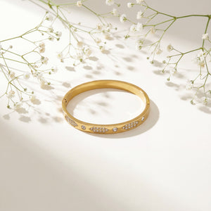 Bezel CZ Textured Plaque Baby Kada Bangle | Gold Plated Stationed Stackable Bracelet for Women