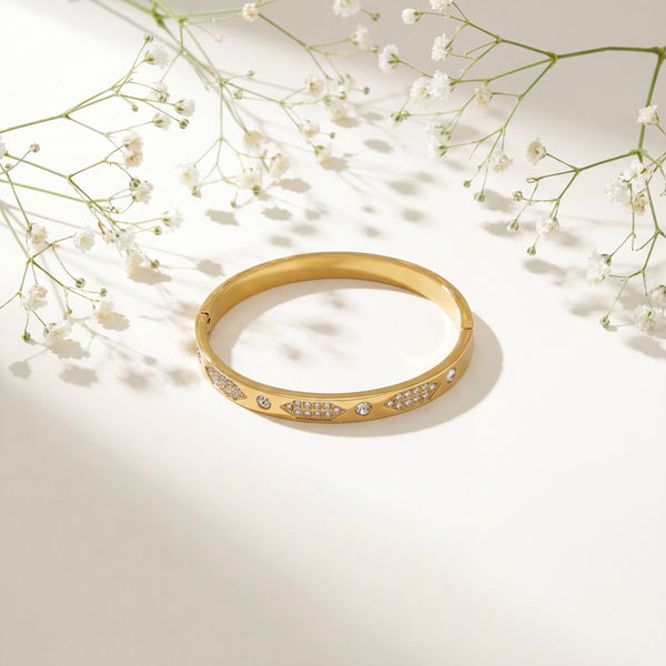 Bezel CZ Textured Plaque Baby Kada Bangle | Gold Plated Stationed Stackable Bracelet for Women