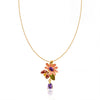 Gold Pink Petal Purple Stone Flower Pendant Chain Anti-Tarnish Necklace