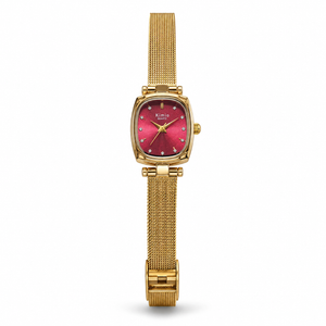 Watches Gold-Tone Square Maroon Dial Mesh Bracelet Watch for Women