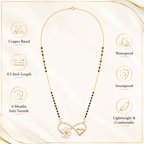 KZ Gold Plated Infinity Flower Heart CZ Mangalsutra for Women Black Bead Chain Enamel Daisy Pendant FS