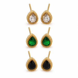 Earrings Crystal, Emerald & Black Round Halo Drop Earrings Set of 3 Pairs