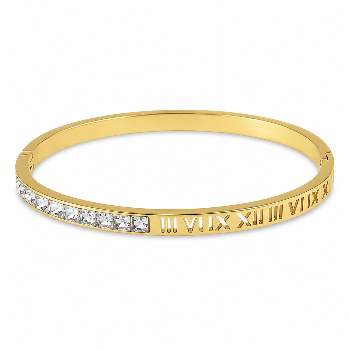 Gold Scattered Bezel Diamond Oval Kada for Women | Floating Stone Stainless Steel Ladies Bangle | Modern Festive Jewellery
