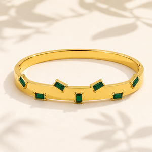 Real Emerald Green Stone Gold Oval Kada for Women | Natural Gemstone Stainless Steel Ladies Bangle | Genuine Stone Festive Jewellery