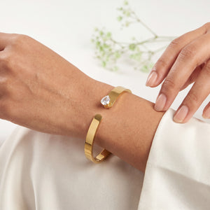 Single Solitaire CZ Open Bypass Baby Kada Bangle | Gold Plated Tip Cuff Bracelet for Women