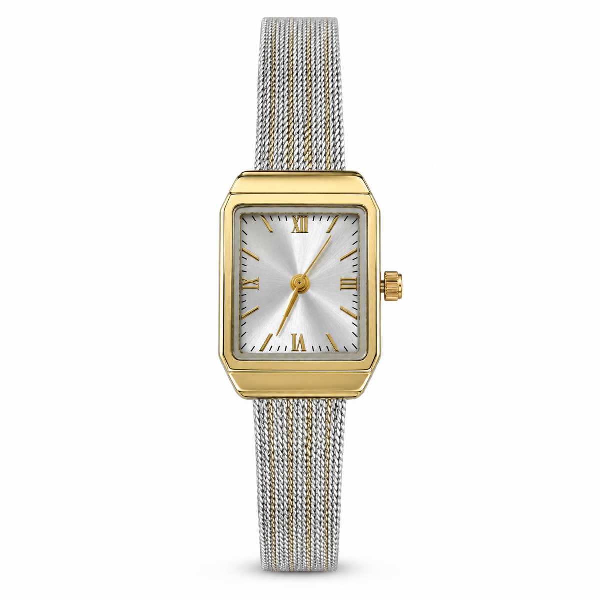 Watches Two-Tone Rectangular Dial Roman Numeral Mesh Bracelet Watch for Women
