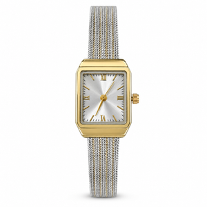 Watches Two-Tone Rectangular Dial Roman Numeral Mesh Bracelet Watch for Women